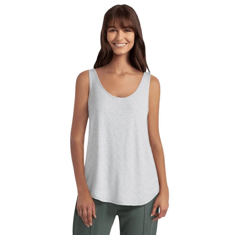 H by Halston Striped Mixed Media Tank XL NWT Green Cream Sleeveless Knit Basic